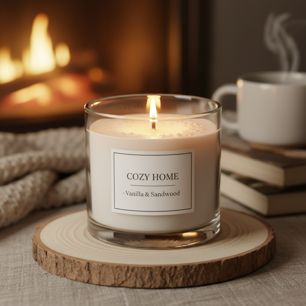 Soy wax candle in glass jar with wooden wick